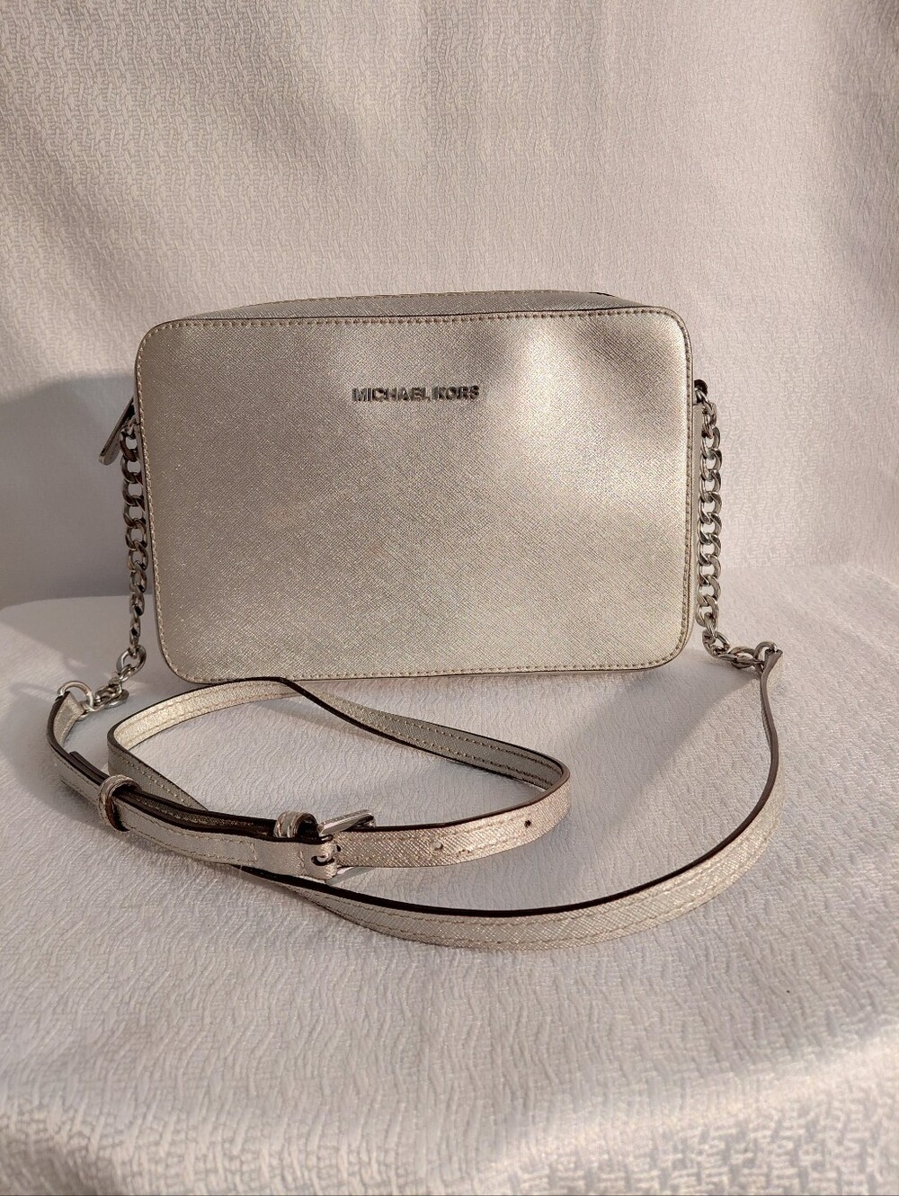 Michael Kors Women's Metallic Silver Crossbody Bag